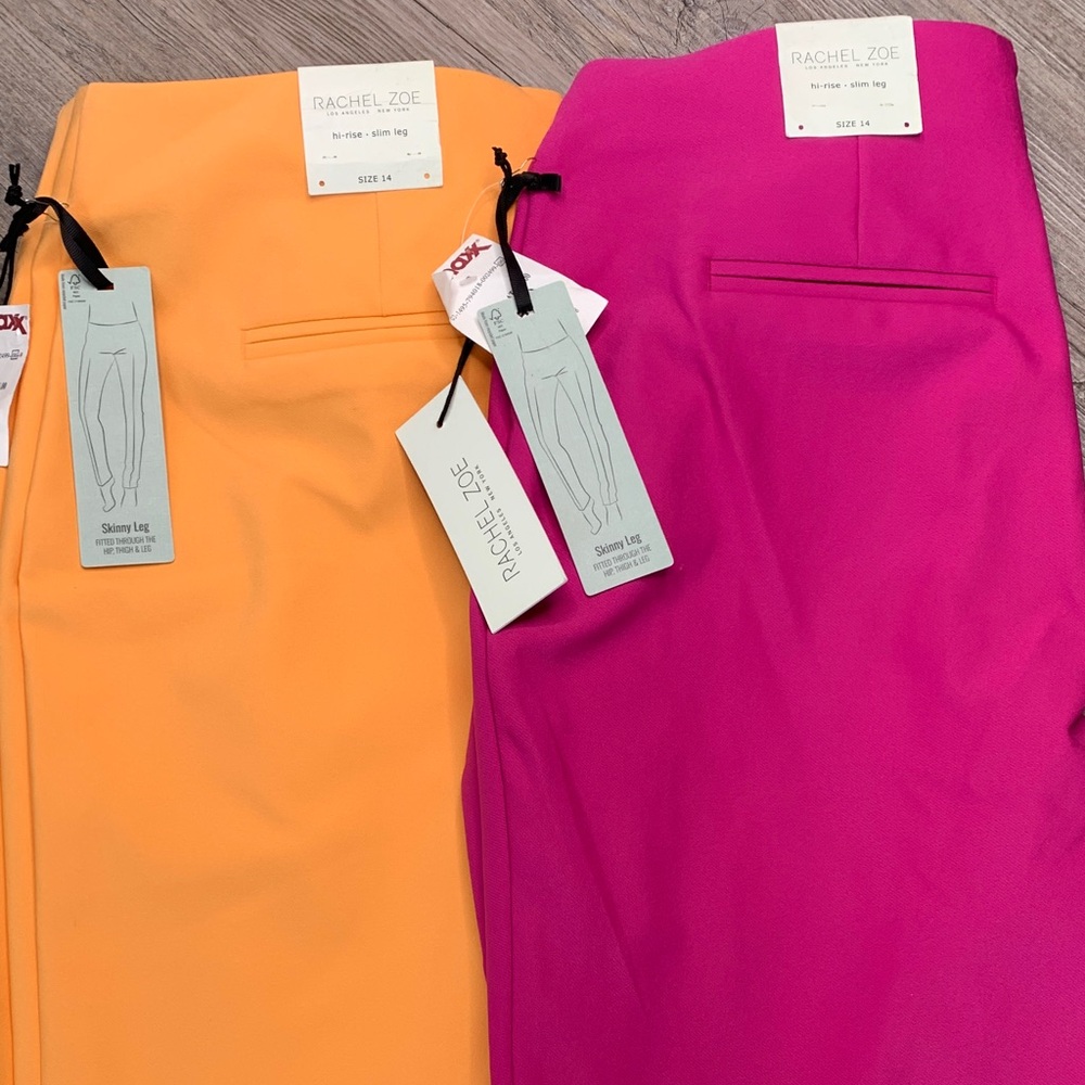 Women’s Rachel Zoe hi-rise slim leg pants 2 items one pink and one orange Sz 14